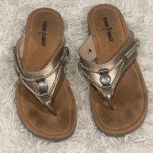 Minnetonka Gold Metallic Leather Braided Thong Summer Boho Sandals (Size 7)